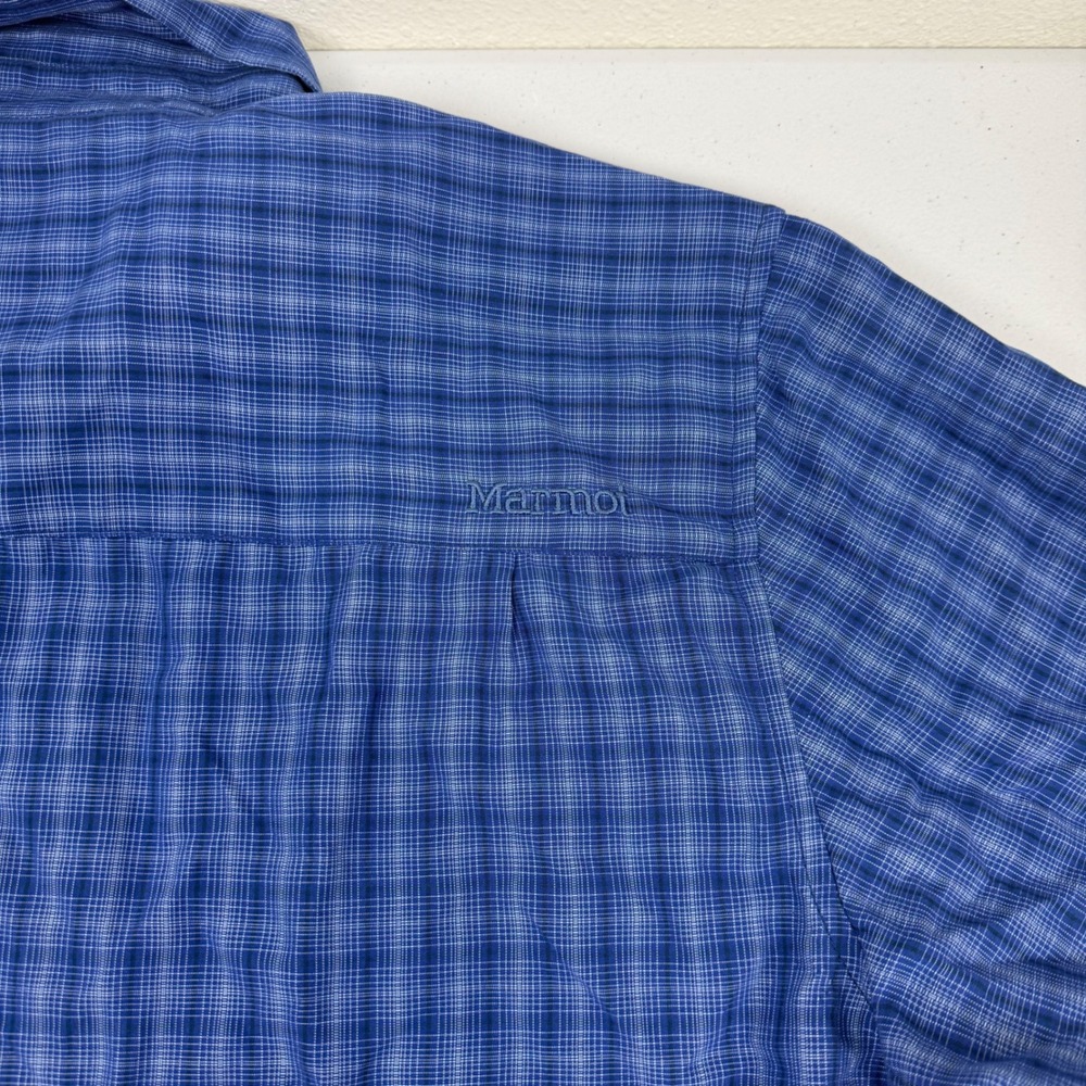 Marmot Mens Blue Plaid Short Sleeve Button Down Hiking Shirt Medium M - Picture 7 of 9